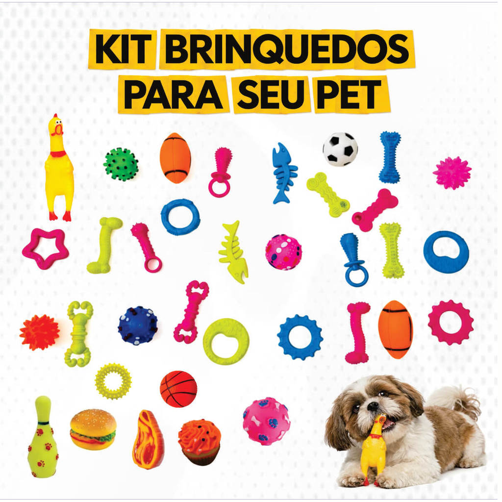 Kit Brinquedo Pet Mordedor Cachorro Anti Estresse Cão de Pequeno Porte e Filhotes Resistente bolinha