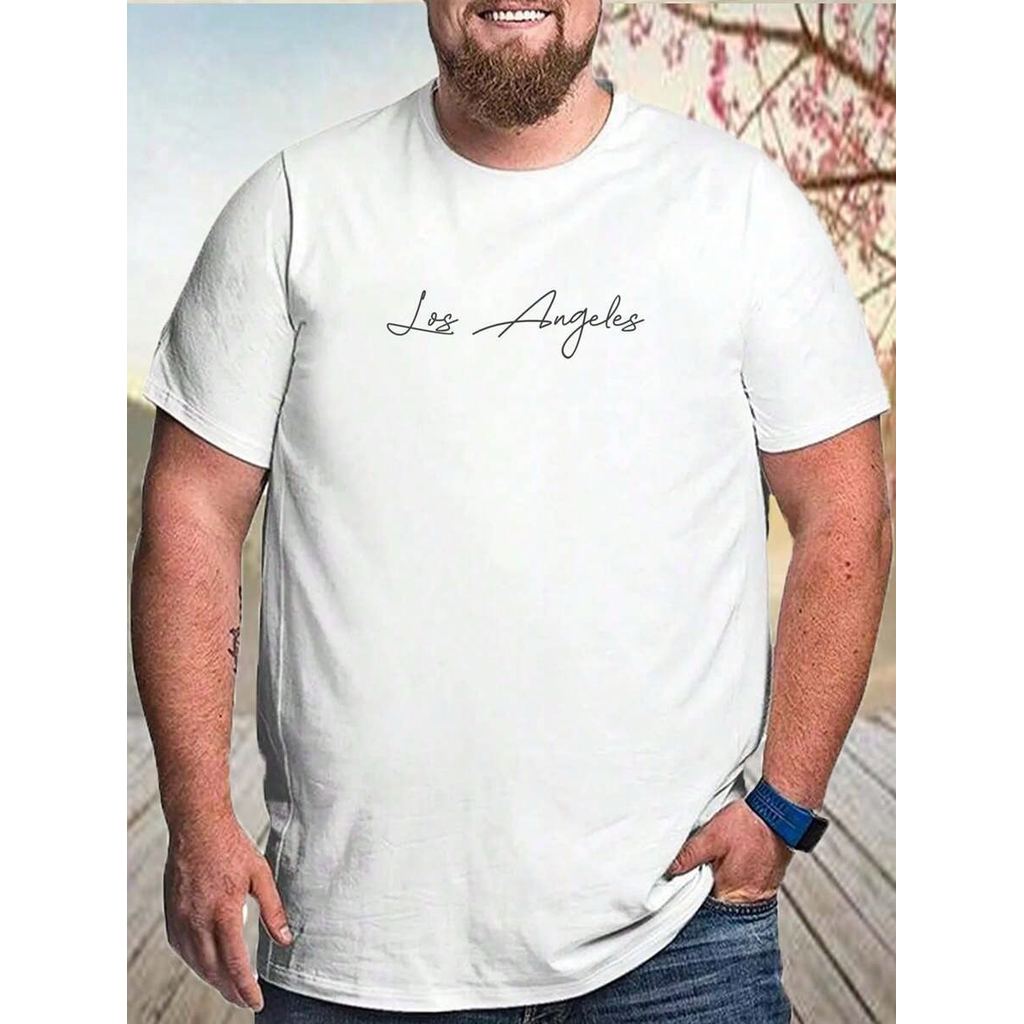 Camiseta Plus Size Masculina Los Angeles letra grafica GG G1 G2 G3 Camisa Tamanho Grande Roupas 100% Algodão