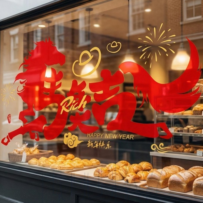 2-1Pc 2026 Adesivo De Janela Do Ano De Cavalo-Decalque Festival Da Primavera-Aplique Chinês-Autoadesivo , À Prova D'água