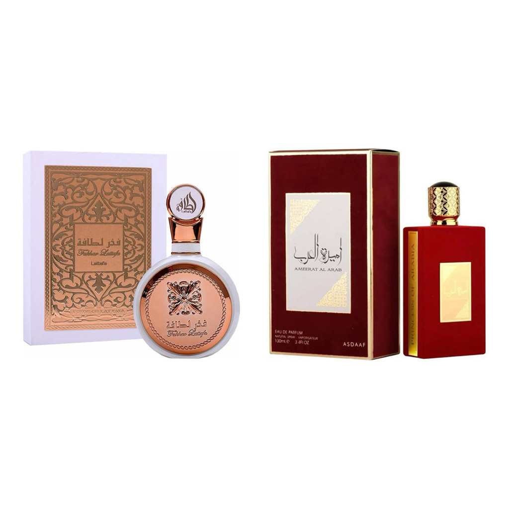 Kit Perfumes Árabes: Perfume Fakhar Rose Edp 100ml + Perfume Ameerat Al Arab Luxo Edp 100ml PRIMEIRA LINHA