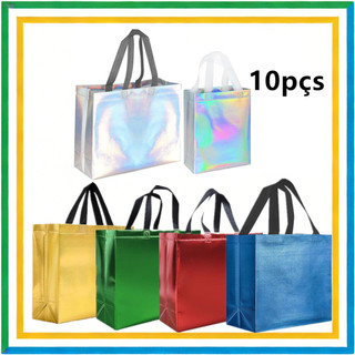 10 sacolas de compras ecológicas elegantes, sacolas para presentes de aniversário, tamanhos grandes e pequenos