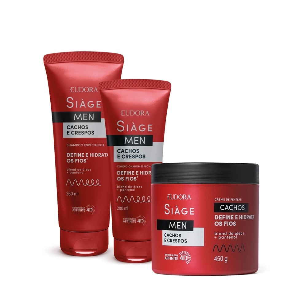 Kit Siàge Men: Condicionador Cachos e Crespos 200ml + Shampoo 250ml + Creme Pentear Cacheados 450g em Oferta na Shopee