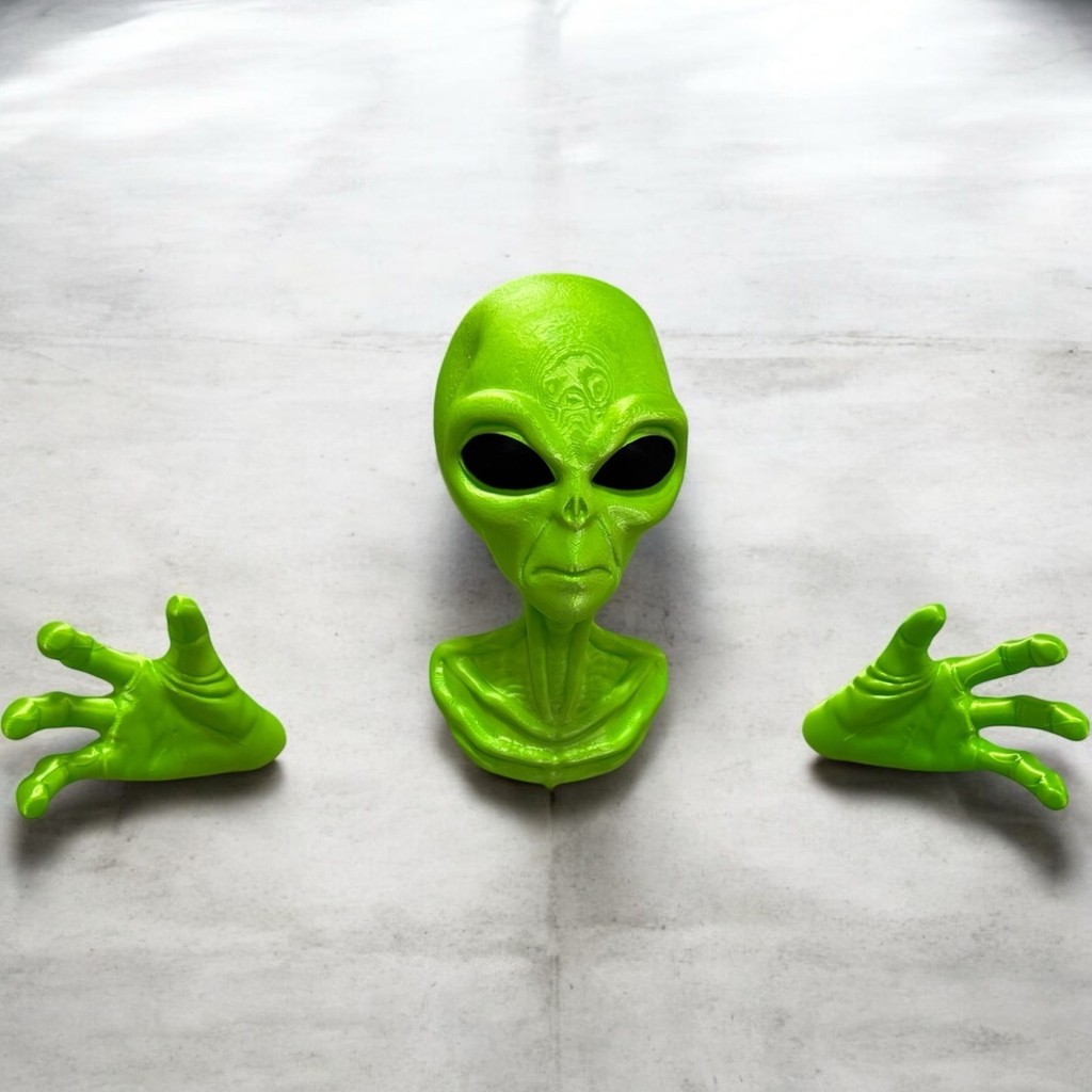 Decoracao alien de parede busto et extraterrestre verde realista sci fi geek ufologia item decorativo