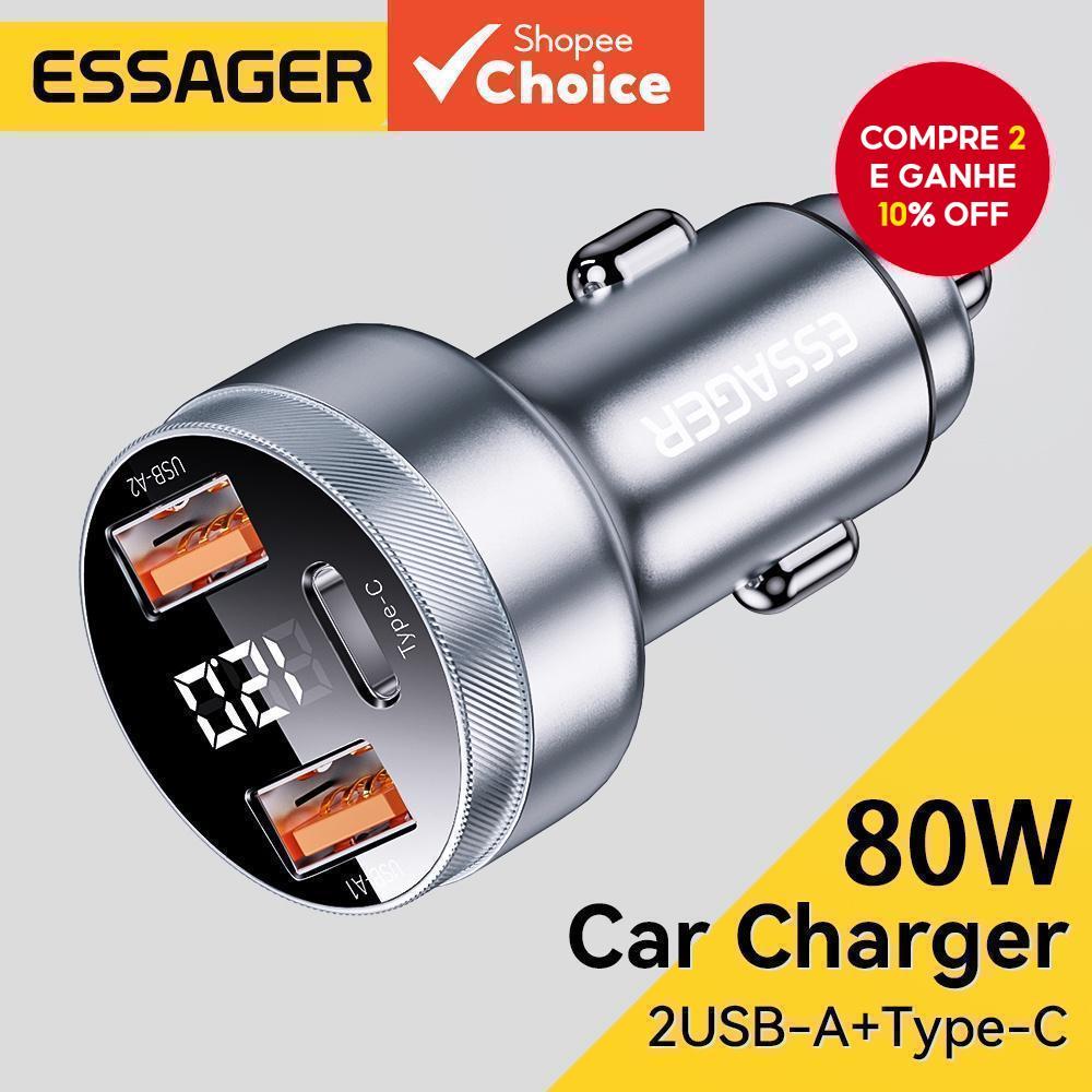 Carregador De Carro Essager 80W USB Type C PD Carregamento Rápido Para Telefone Carga Rápida iP 14 13 Samsung