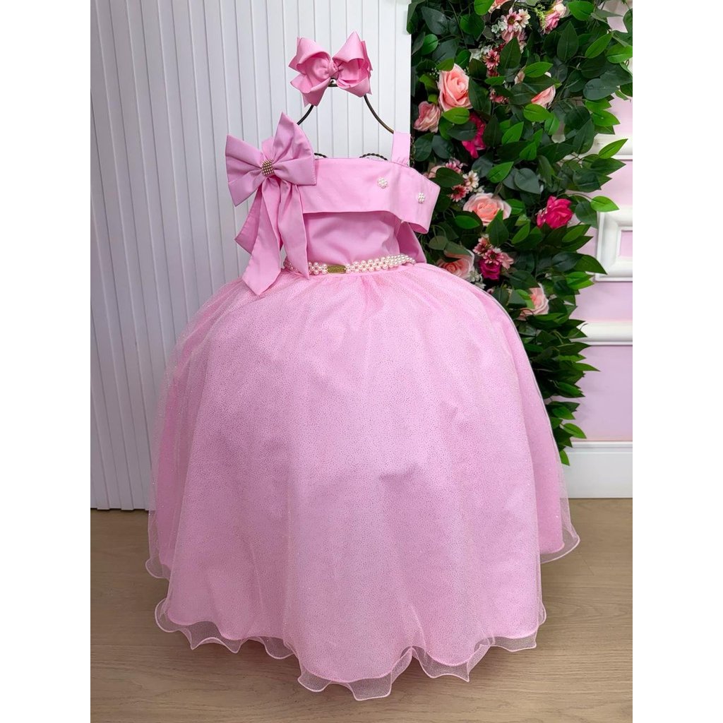 Vestido Festa Infantil Longo Doce Elegancia Rosa Chiclete
