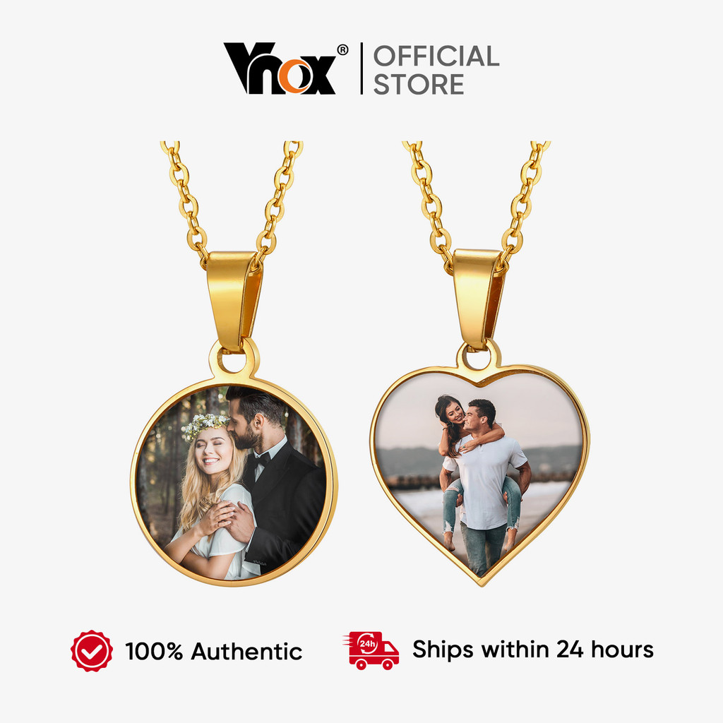 Vnox Personalizado Coração Foto Colar Imagem Pingente De Aço Inoxidável Jóias Dos Namorados Presente Para Mulher Mãe Nam em Oferta na Shopee