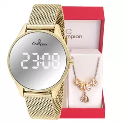 Relógio Feminino Champion Dourado Espelhado Digital CH40137B + Dourado Pulseira Berloques