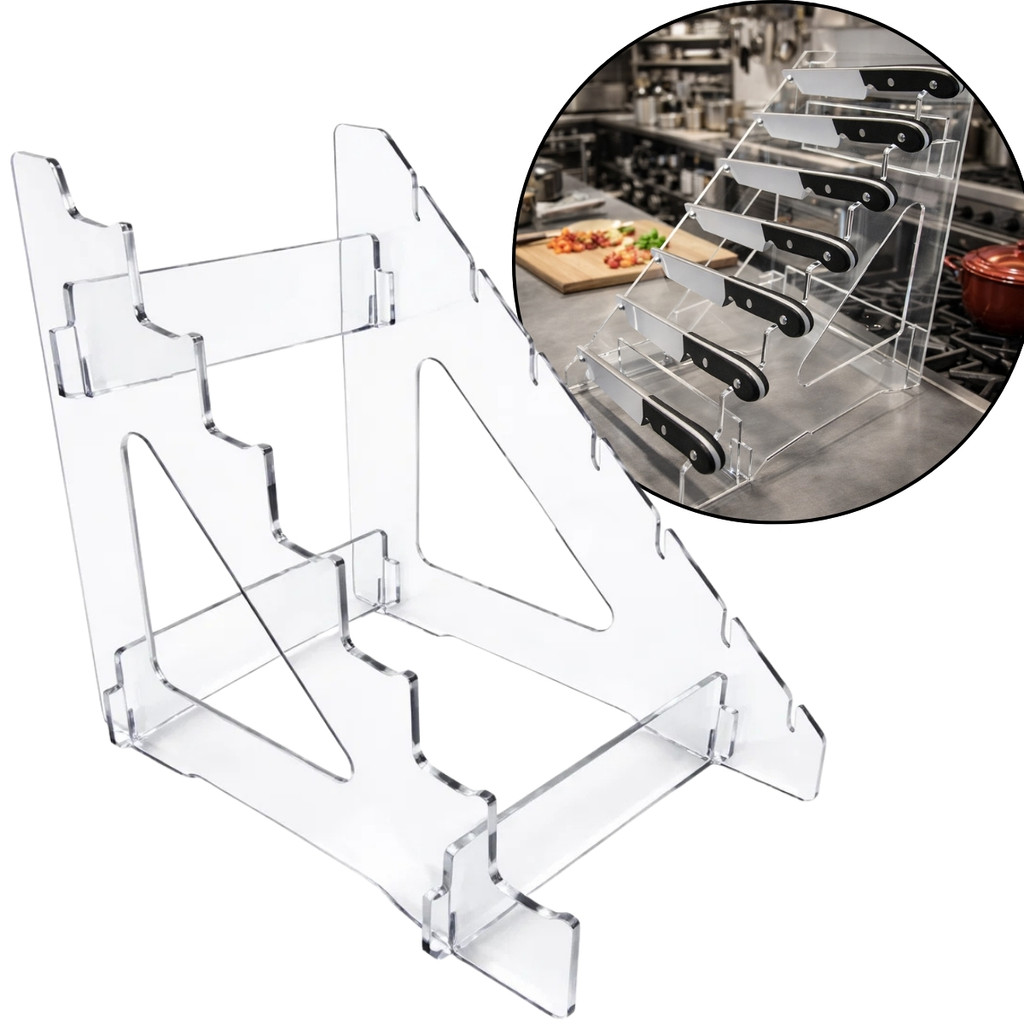 Expositor 7 Faca Cepo Suporte Vitrine Acrílico Display Chef Cozinha Apoio Cepo Lâmina Profissional