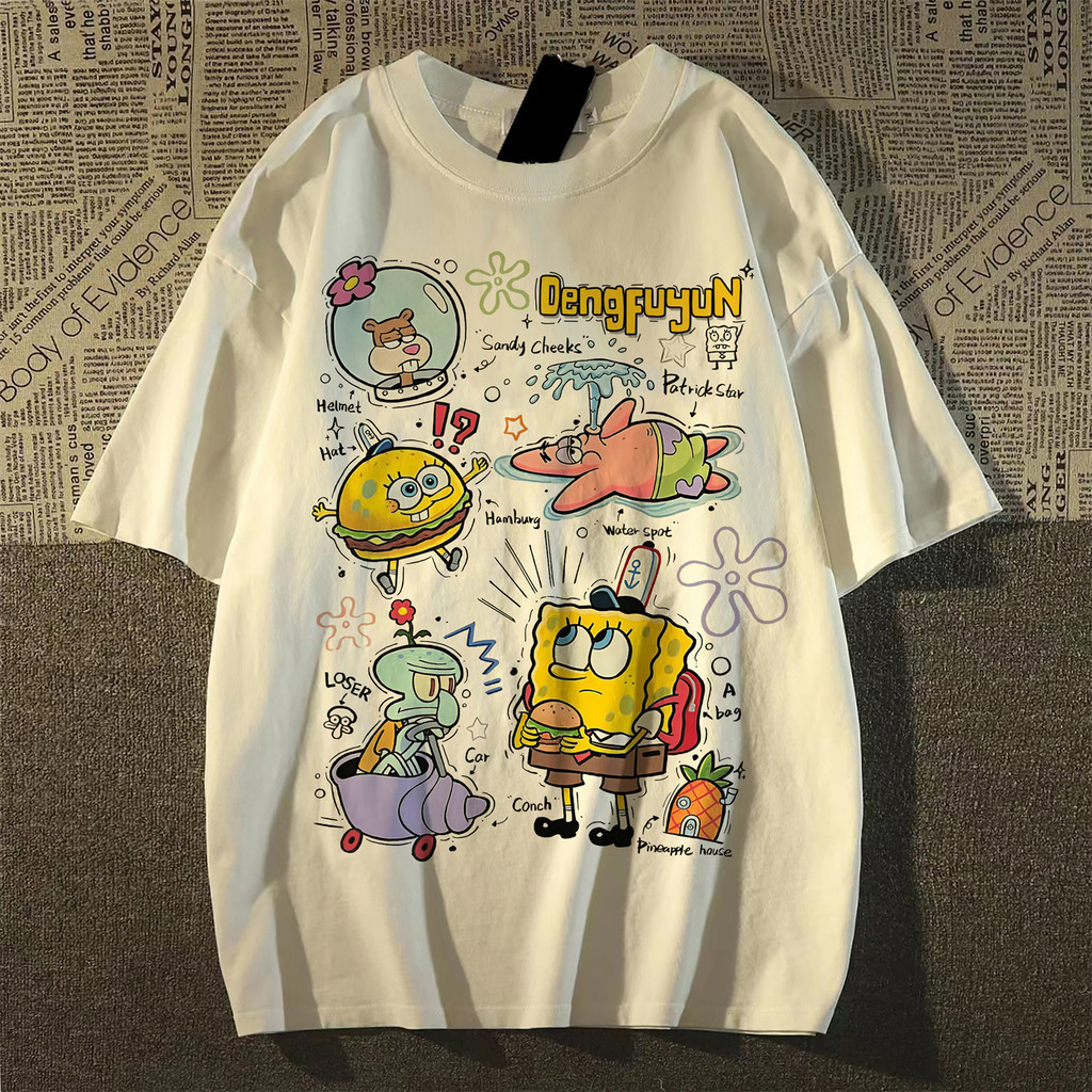 Camiseta Unissex Oversized Plus Size Feminina Masculina Premium Branca Unisex Personagens Bob Esponja Estiloso