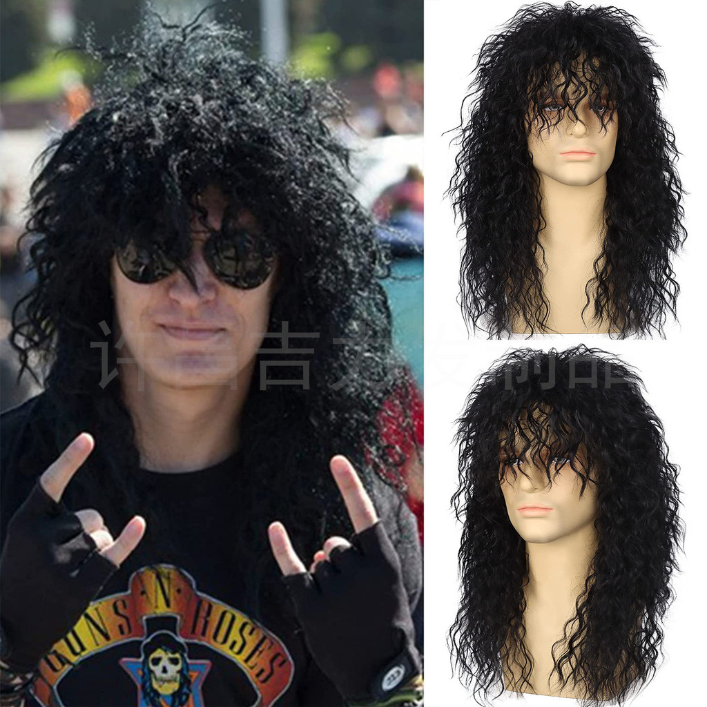 Punk masculino Halloween longo cabelo encaracolado 80s peruca de comércio exterior Heavy Metal chapelaria europeu americ