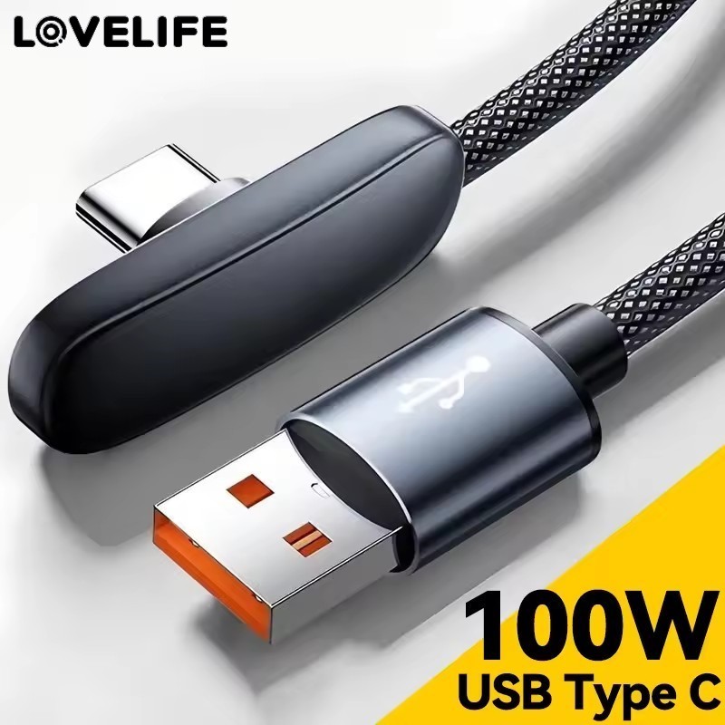 Cabo De Carregamento Rápido USB C Conector De Ângulo Reto 100W 6A , Tipo Universal Trançado De Nylon Com Núcleo De Cobre