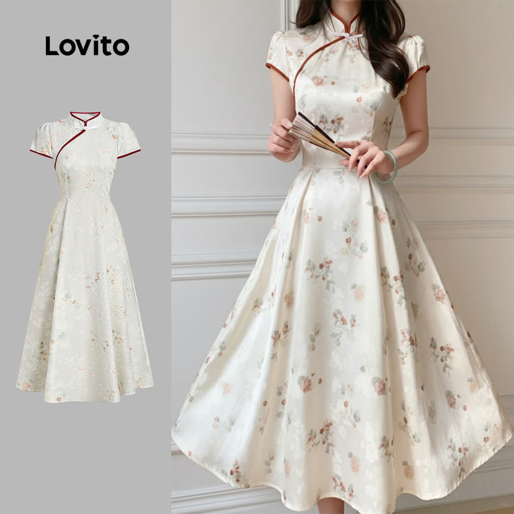 Lovito Vestido Fofo De Festa Com Botões Coloridos Para Primavera/verão LK2ED198 em Oferta na Shopee
