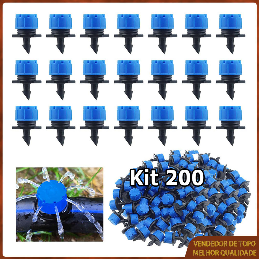 200x Bocal de pulverização para irrigação de jardins bocal micro-gotejador com espigões 8 orifícios 360 graus Azul