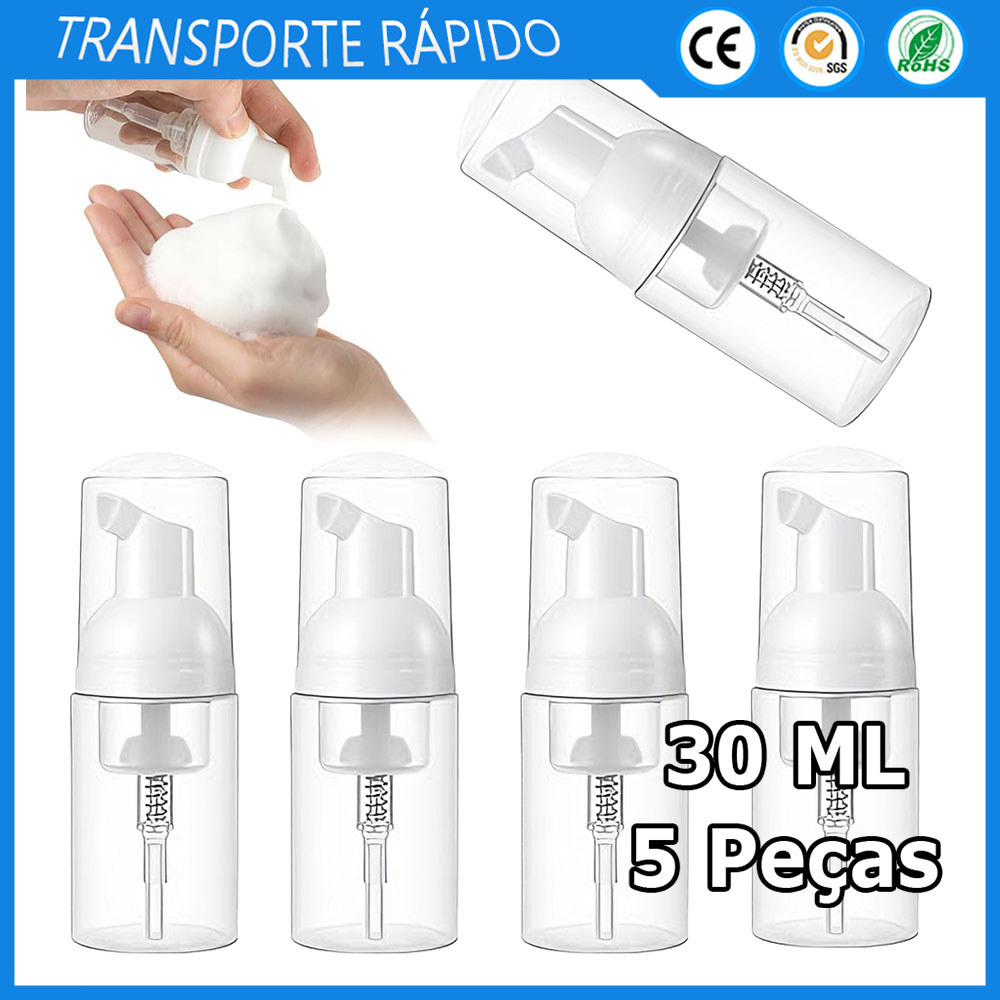 Kit 5 Frasco vazio para sabonete de viagem frasco dispensador de espuma de plástico mini frasco para espuma 30ml