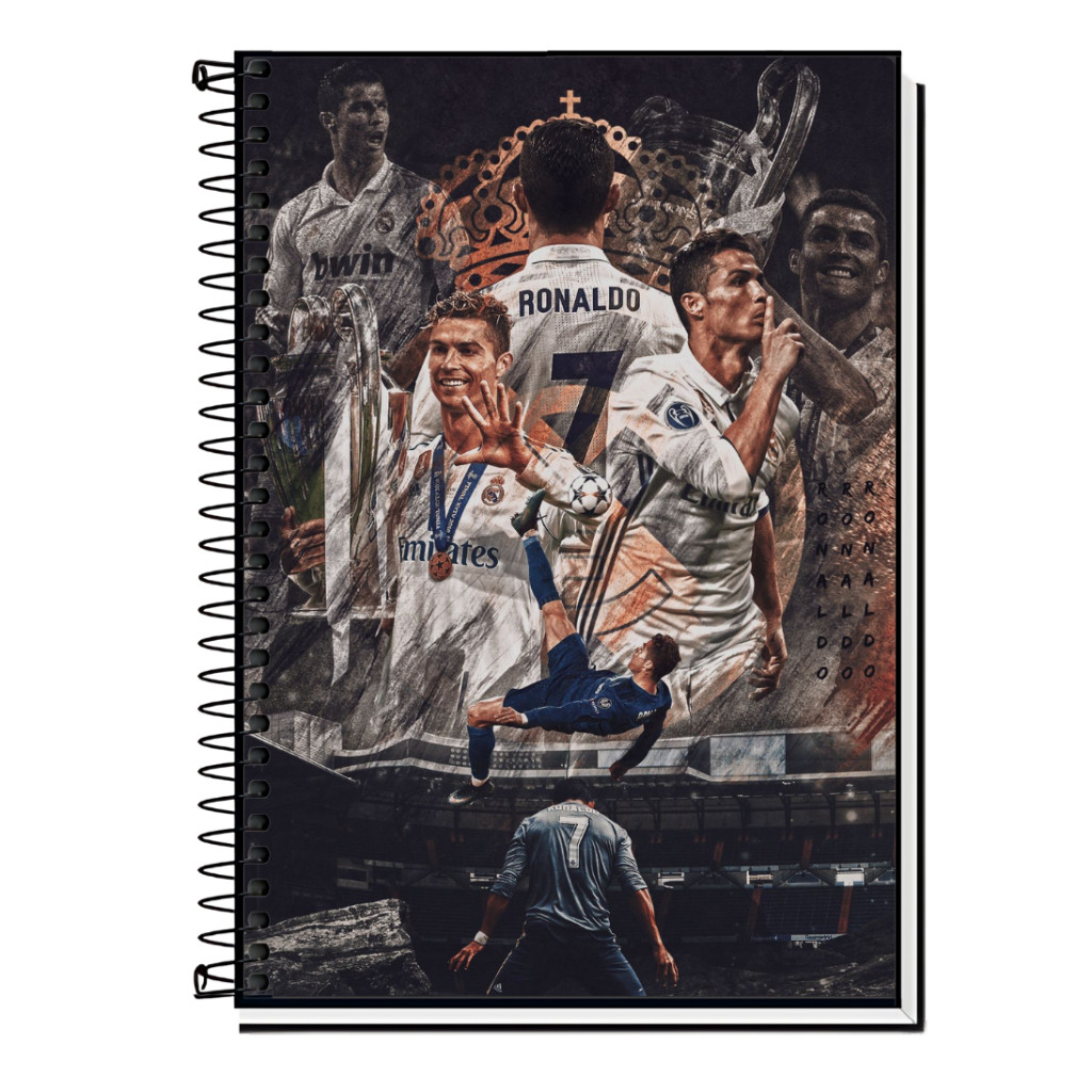 Capa Adesiva Caderno Cristiano Ronaldo CR7 Futebol Personalizado | 1, 10, 15 e 20 Matérias | Capa Premium, Escolar em Oferta na Shopee