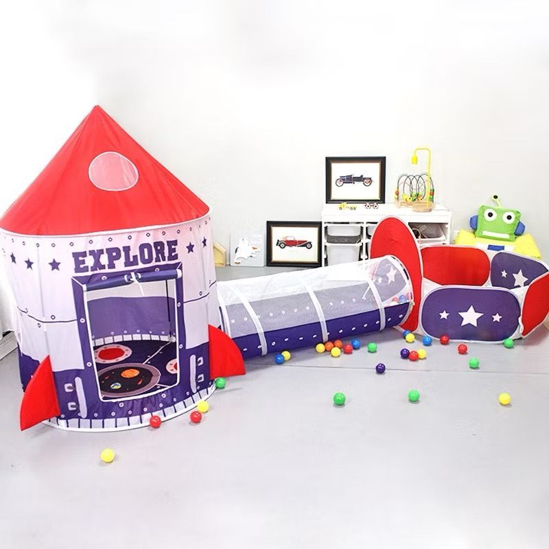 Barraca Infantil 3 em 1 Barraca + Tunel + Piscina Formato de Nave Espacial Ideal para Criançada 290x135x120cm - ZP-1727