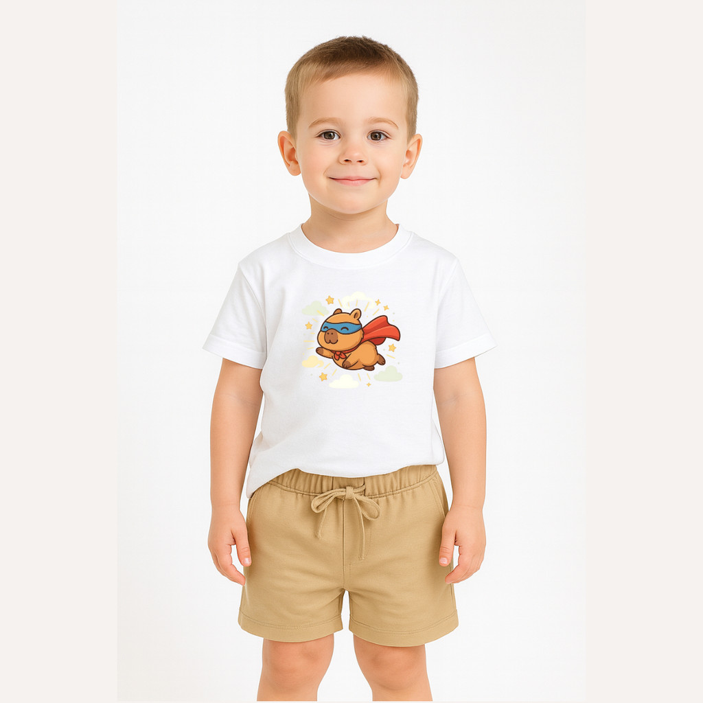Conjunto Camiseta + Short Masculino Infantil Moderno Capivara Super Herói