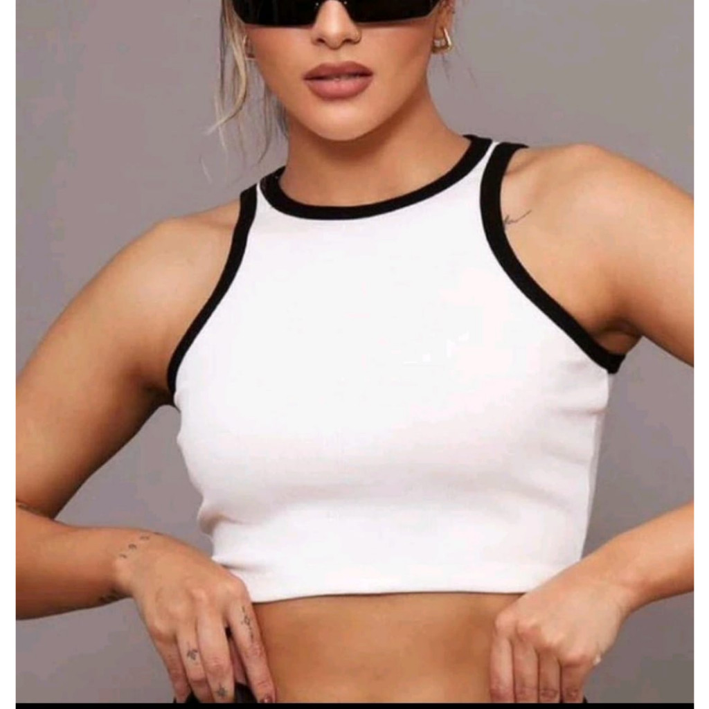 Cropped Regata tecido RIBANA  Moda blogueira lindos e modernos todos sao coloridos com a gola branca.