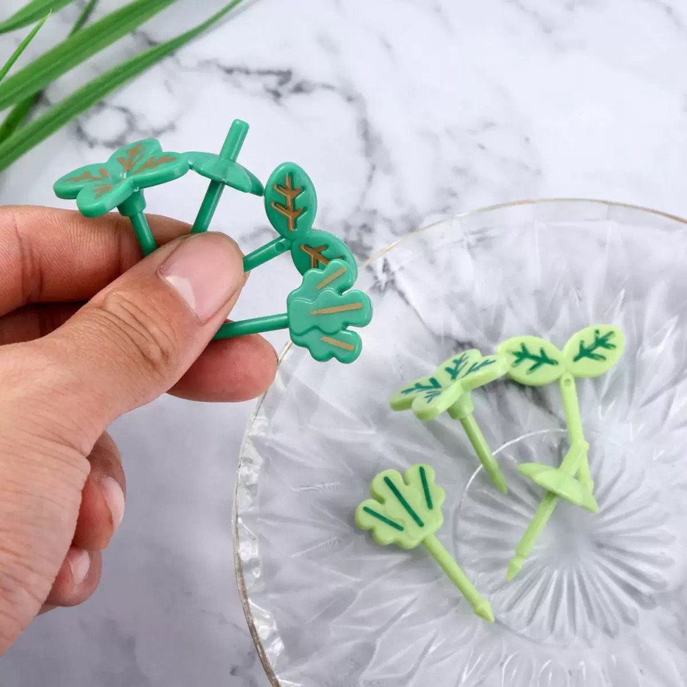 Garfos palitos petisco para lancheira planta folhas verdes - kit com 8 palitos — imagem 2 de 2