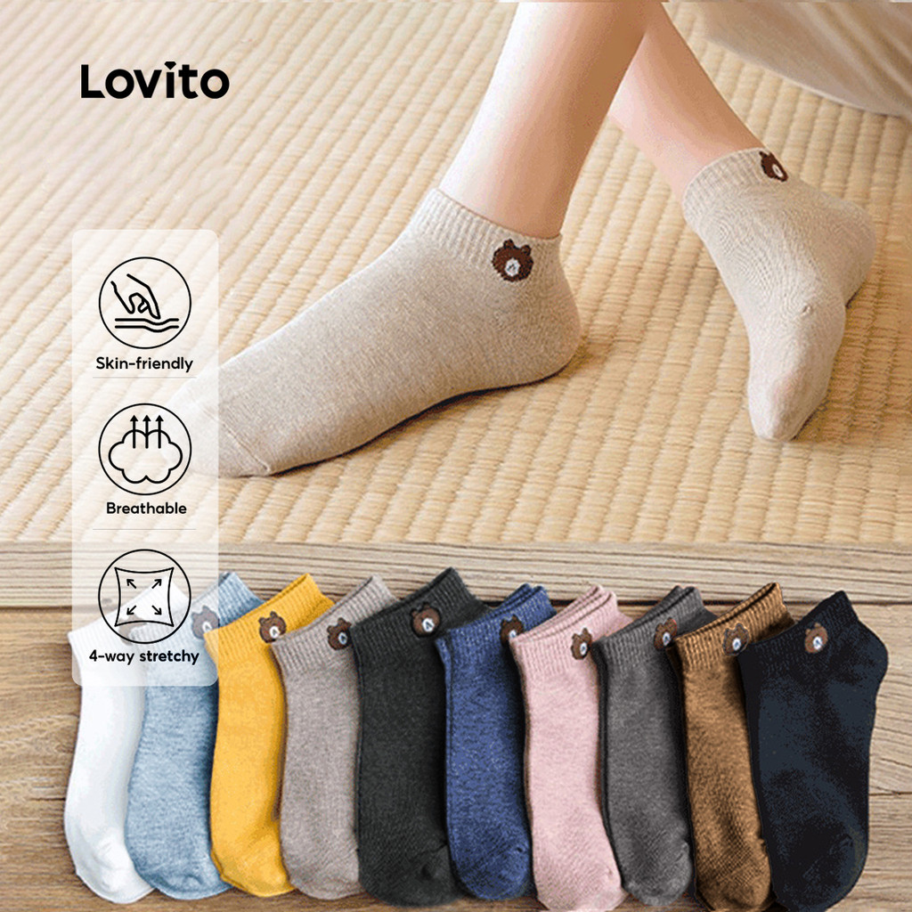 Lovito Meias Casuais Confortáveis Ao Tato Respirantes Esticáveis em Quatro Direções Coloridas LNE117178 em Oferta na Shopee