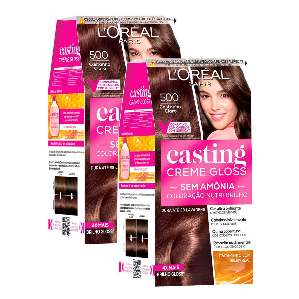 Kit 2 Tintura Casting Creme Gloss L'oréal Paris 500 Castanho Claro em Oferta na Shopee