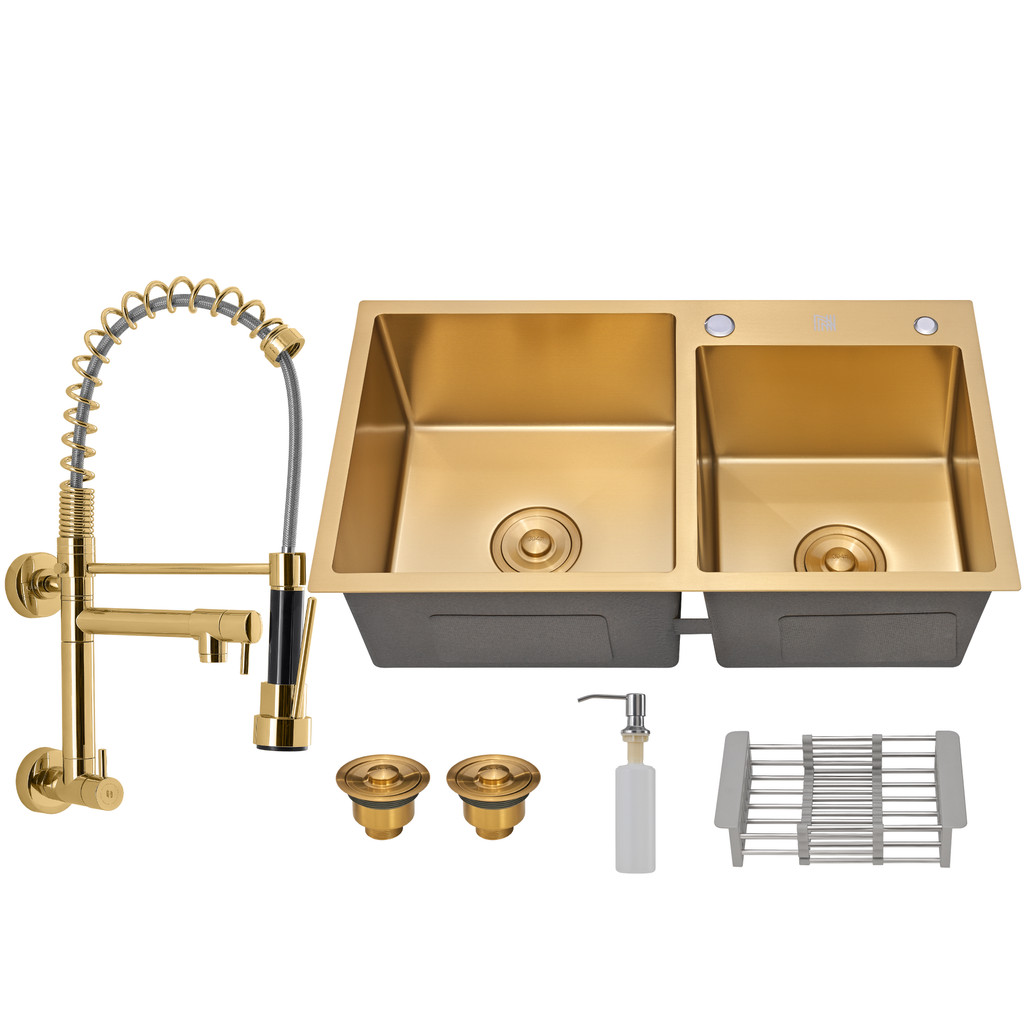 Kit Cuba Cozinha Gourmet Dupla Quadrada C/ Torneira Parede Dourada em Oferta na Shopee