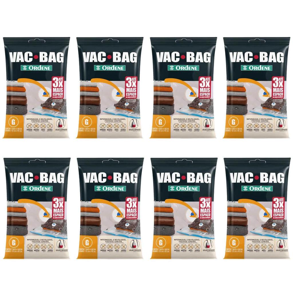 Kit 8 Sacos a Vácuo para Roupas 55x90cm Organização Armário Vac Bag Grande Impermeável Ordene