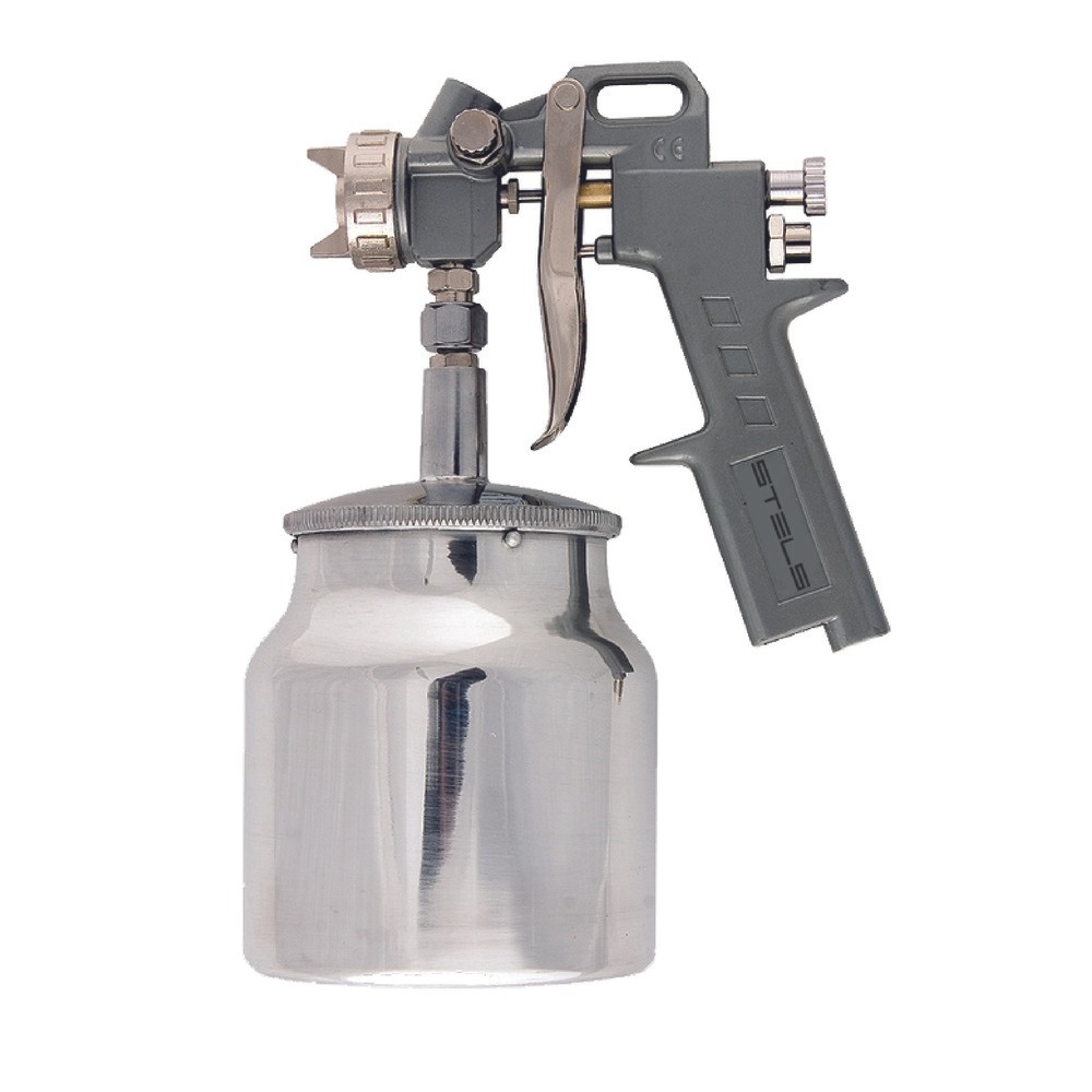 Pistola de pintura tipo sucção com 3 bicos e caneca em alumínio - Stels