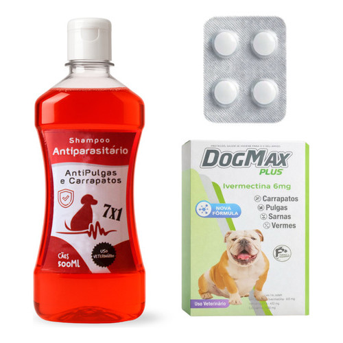 Kit Antipulgas para Cães de 15kg a 30kg Shampoo Antiparasitário Clorexidina + Ivermectina 6mg