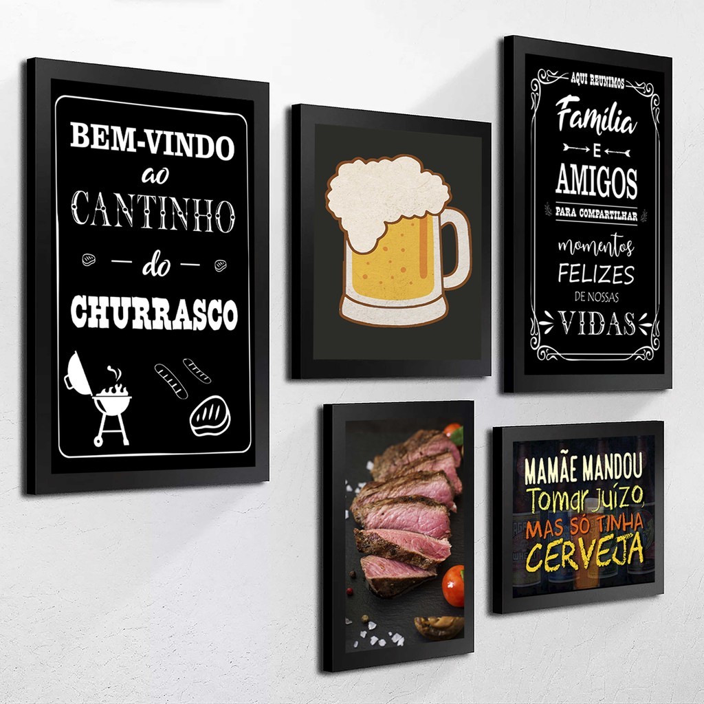 Kit 5 Quadros Decorativos Cantinho do Churrasco Carne