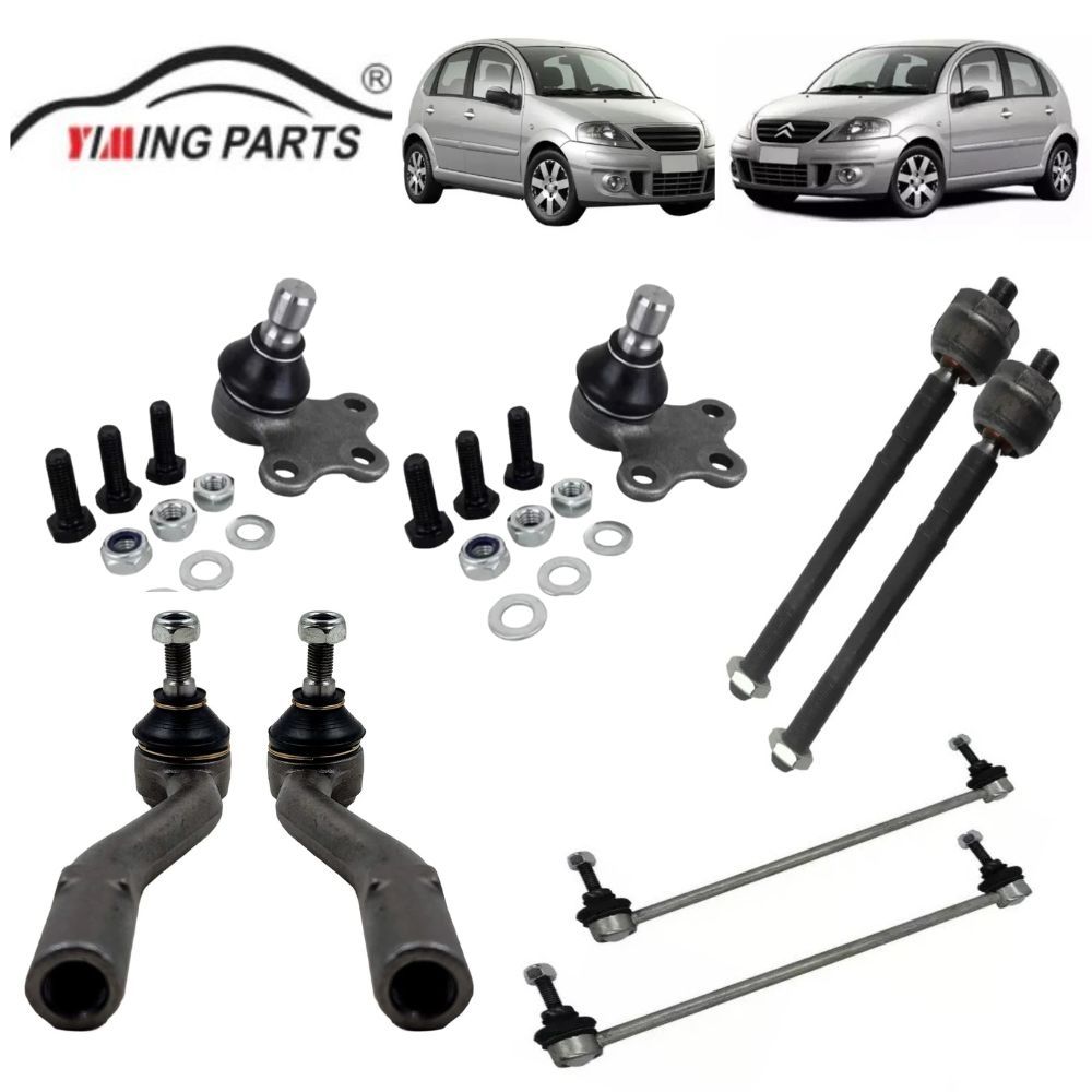Kit 2 Barra Axial 2 Pivo Bandeja 2 Terminal Direção 2 Bieleta Estabilizadora Citroen C3 2002 até 2013