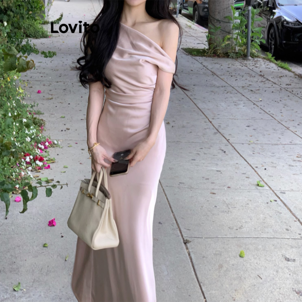 Lovito Vestido Casual Vestido Básico Liso Para Mulheres LNM79054