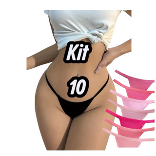 Kit 10 Calcinha Fio Dental Sexy Feminina Microfibra Confortável Dia a dia Academia em Oferta na Shopee