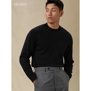 [Lã pura mercerizada de alta contagem] SKARO Suéter preto com gola redonda masculino inverno quente Casual Base suéter d