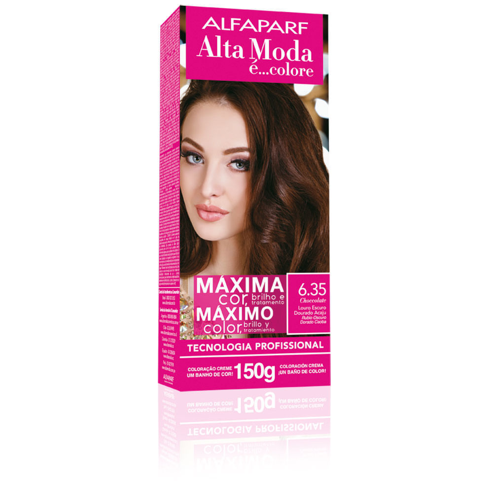 Tintura Alta Moda 6.35 Chocolate Louro Escuro Dourado Acaju em Oferta na Shopee