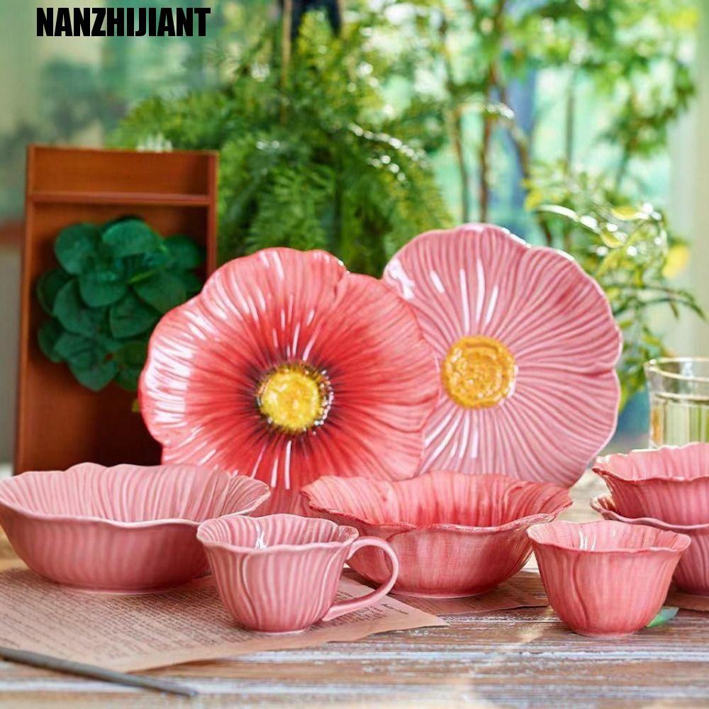 Pratos De Jantar NANZHIJIANT , Prato De Flores De Cerâmica Moderno Doméstico , Tigelas De Sopa Leves E Luxuosas Estilo A