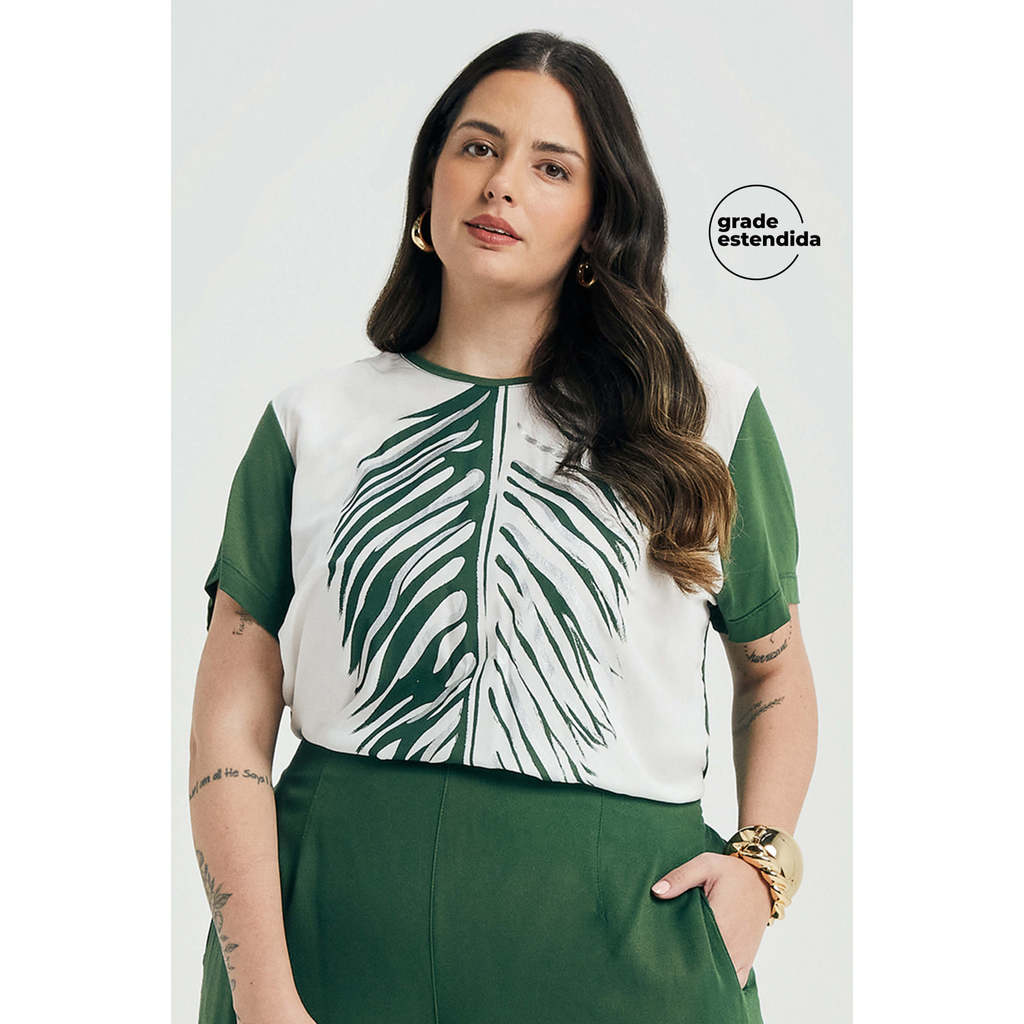 Blusa Feminina Folhagem Com Brilho Marialícia Verde