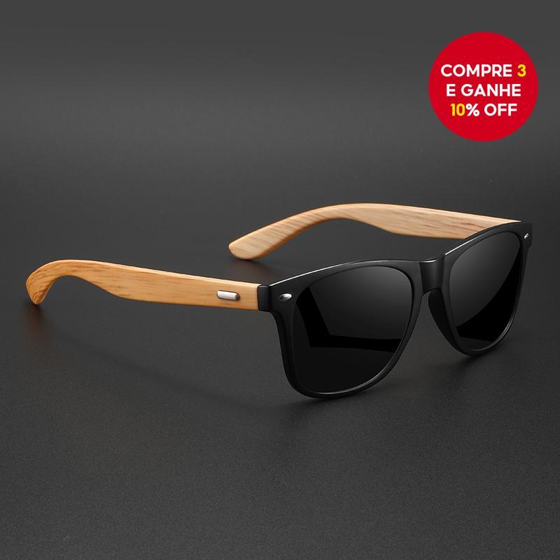 Óculos de sol retrô de bambu, estilo vintage com hastes UV400 unissex, ideal para uso diário ao ar livre.