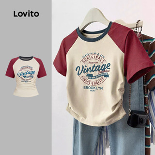 Lovito  Camiseta Casual Colorblock Tecido Costura Padrão Primavera/verão para Mulheres L178ED2110 em Oferta na Shopee