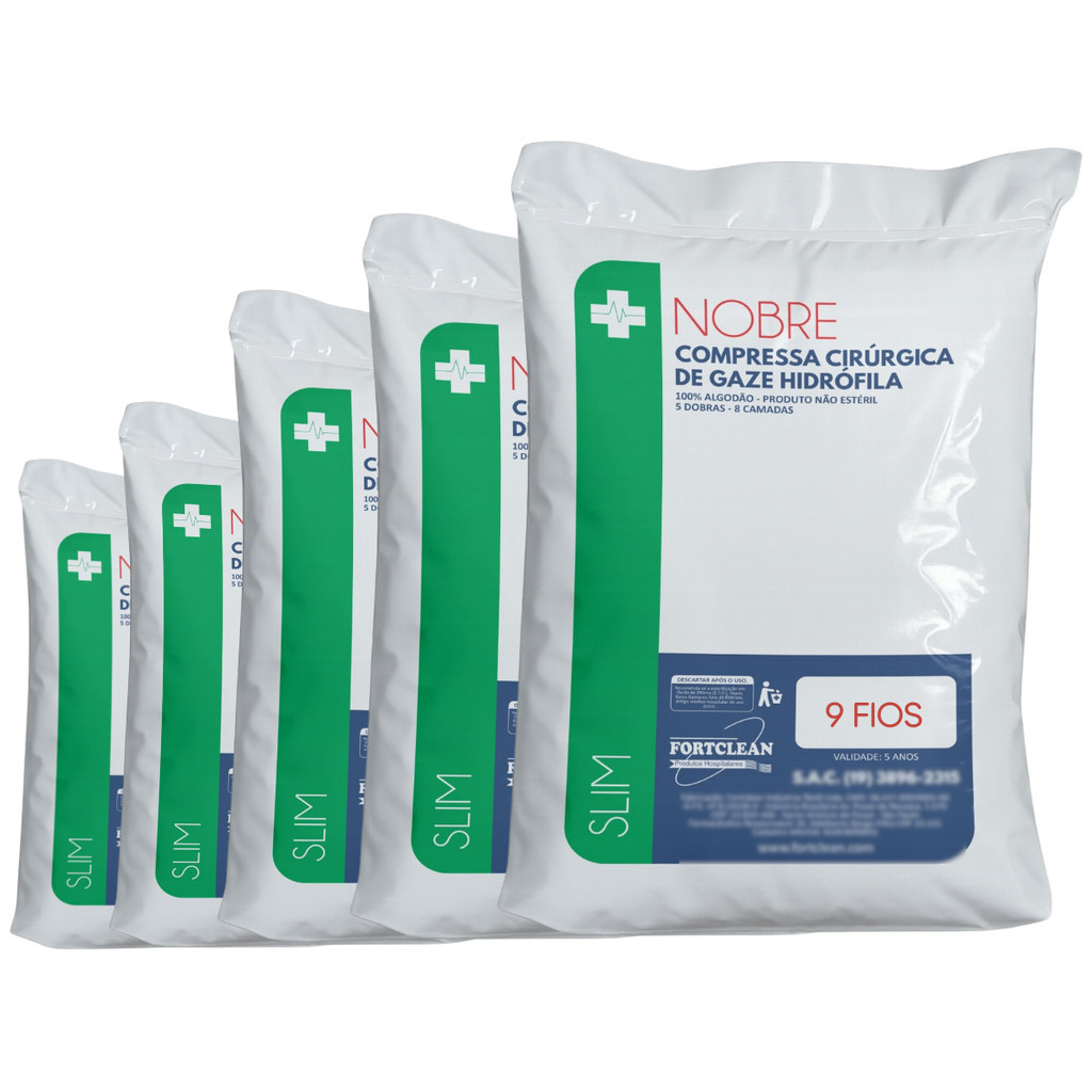 5x Pacote de gaze não estéril 7,5 x 7,5 9 fios gazinha para curativo algodanada Nobre Slim kit