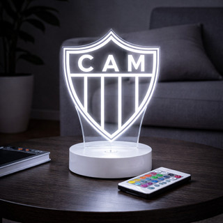 Luminária de LED do ATLÉTICO MINEIRO - Luz no Acrílico - Base PRETA ou BRANCA - Com CONTROLE REMOTO