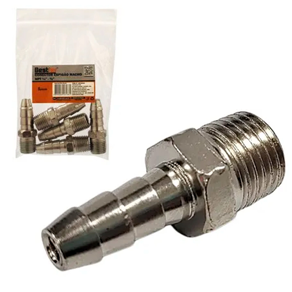 Adaptador Pneumático e Hidráulico Espigão Macho 3/8 para Mangueira com Rosca 1/4 – Bestfer 5 Peças em Oferta na Shopee