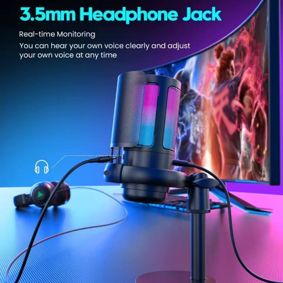 Microfone Gamer Condensador Podcast Alta Sensibilidade Rgb Microfones e Gravadores USB(LJ PL)