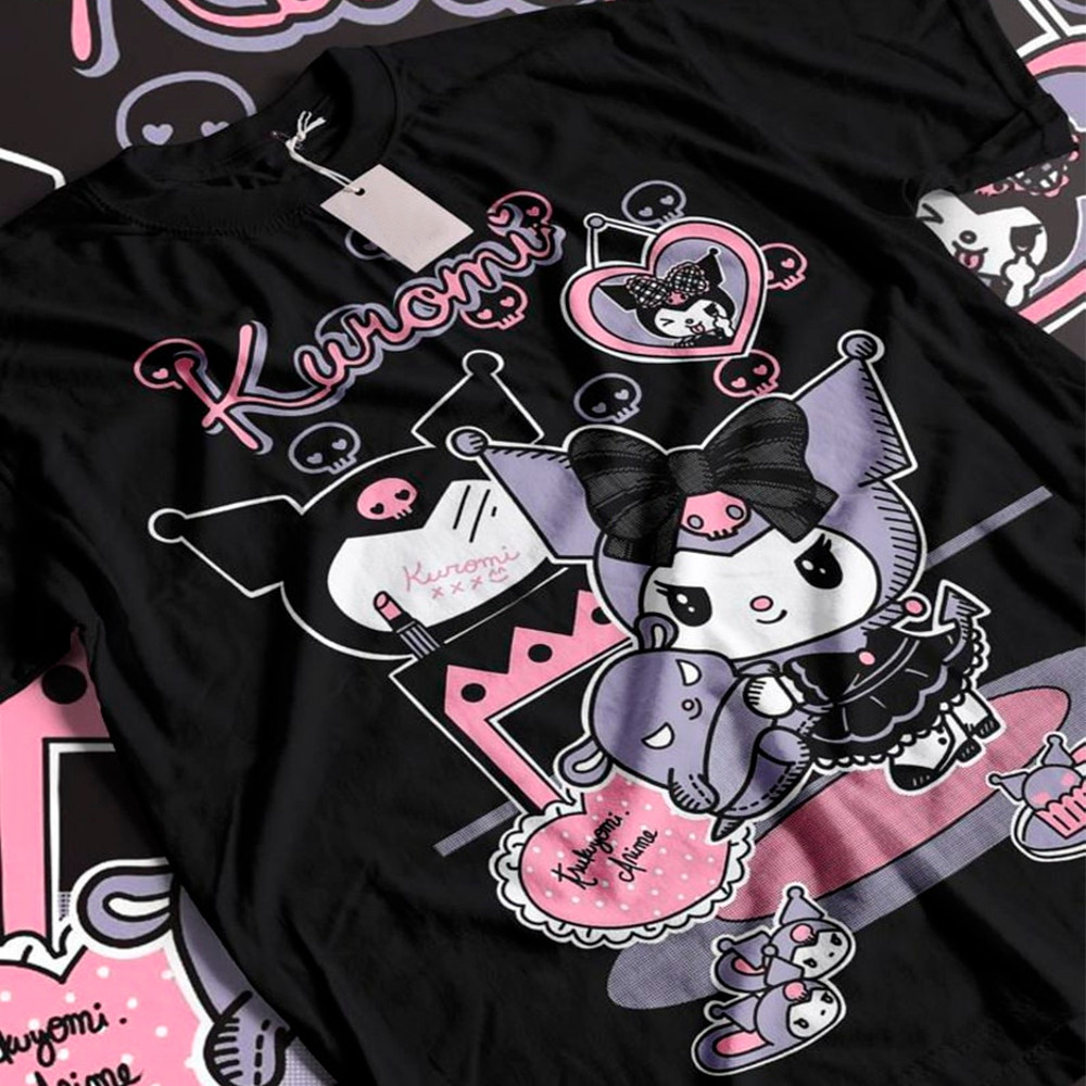 Camiseta Kuromi My Melody Fofa Anime 100% Algodão Camisa Unissex Estampada Premium