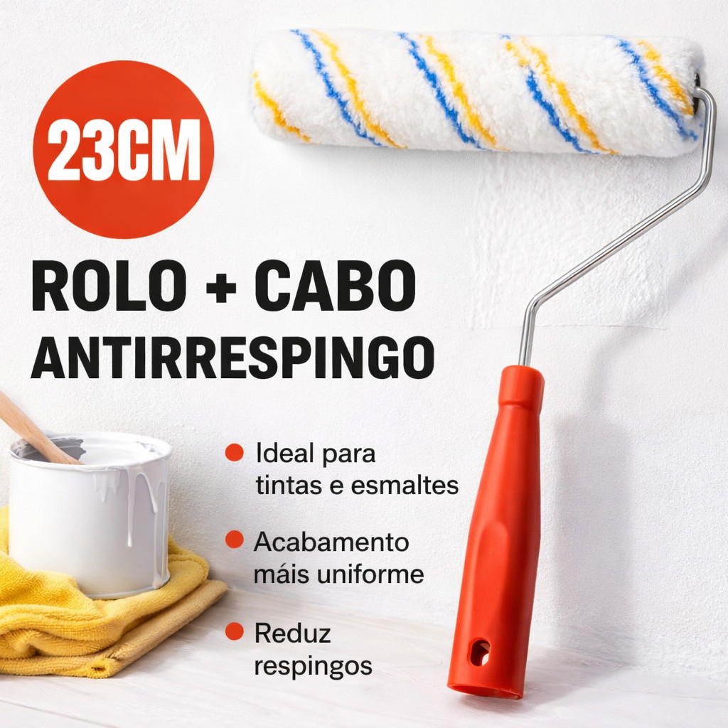 Rolo de Pintura Profissional 23 cm + Cabo Antirrespingo