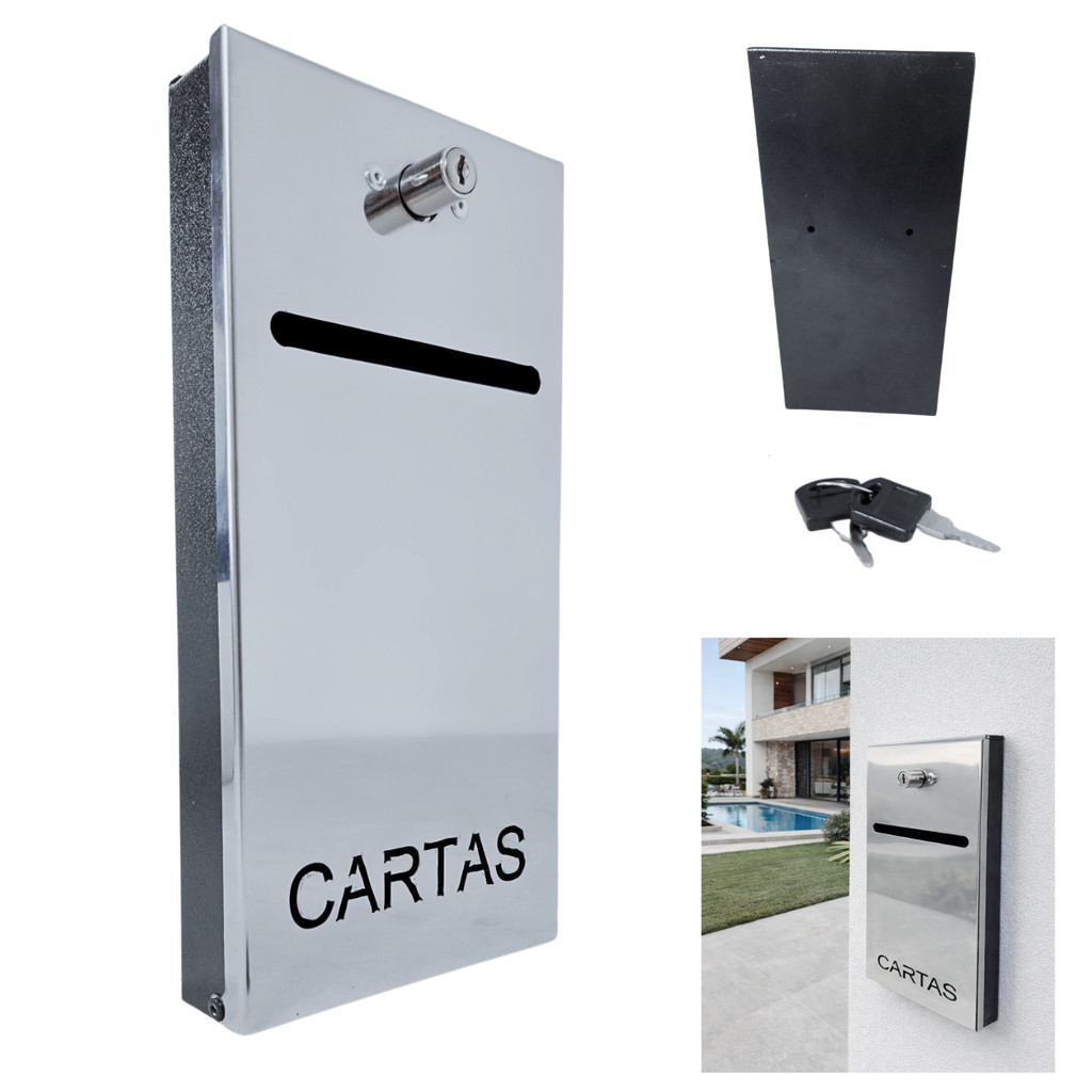 Caixa para Correspondencia Boletos Slim Inox Abertura Frontal com Chave