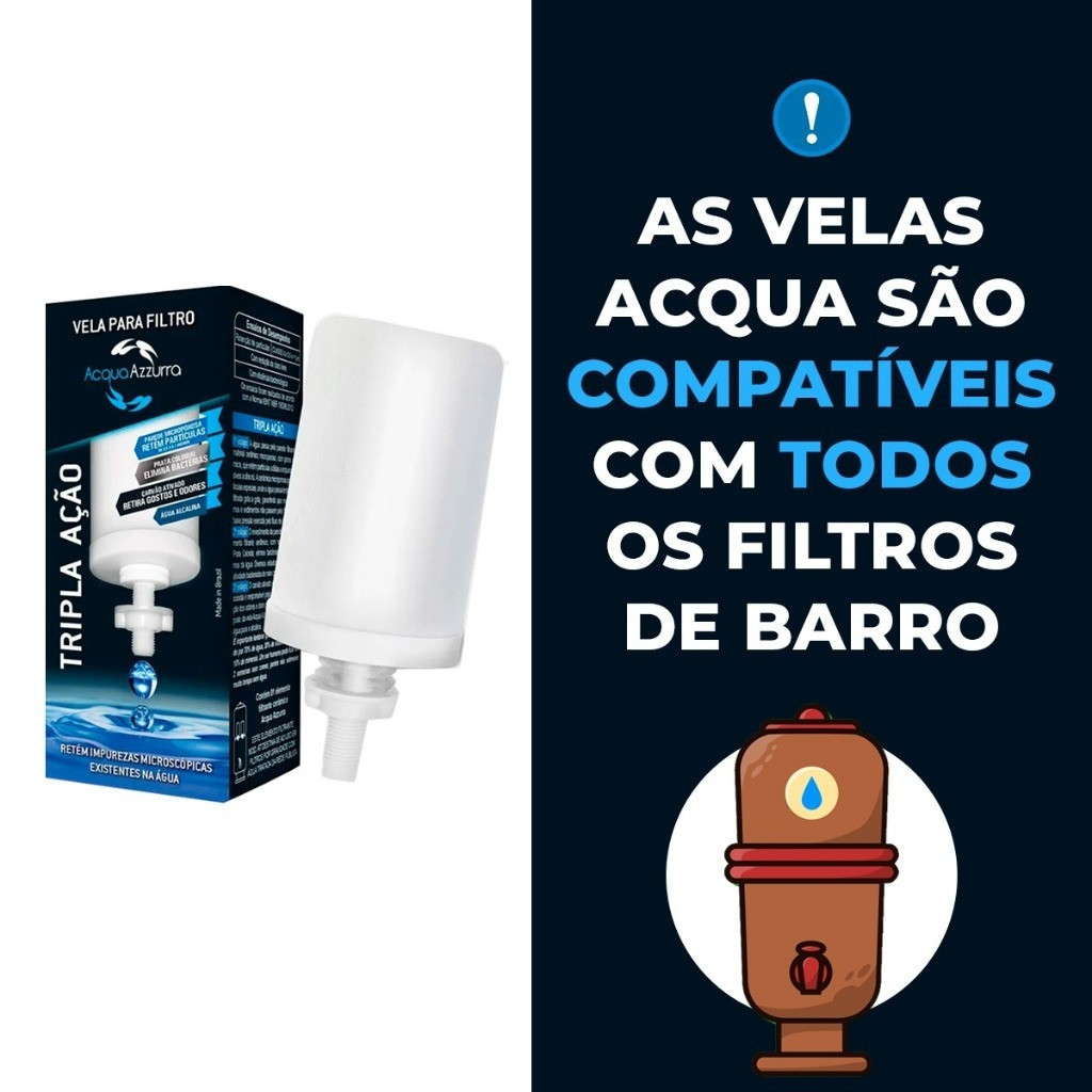 Kit 4 Velas Tripla Ação Com Carvao Ativado Para Filtro Barro Premium Alcalina Universal · foto 2