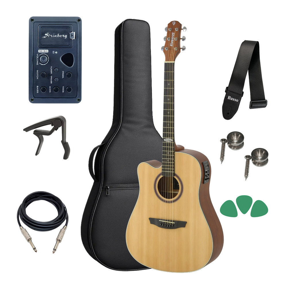 Kit Violão Strinberg Folk Sd200c Ns Lh Canhoto + Acessórios