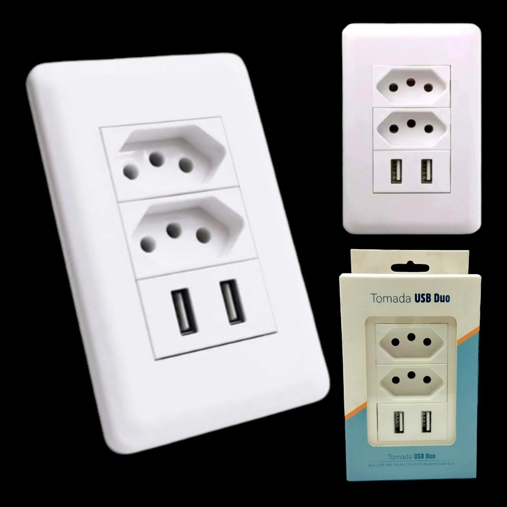 Tomada De Parede Dupla Bivolt C/USB Duplo Cor Branco