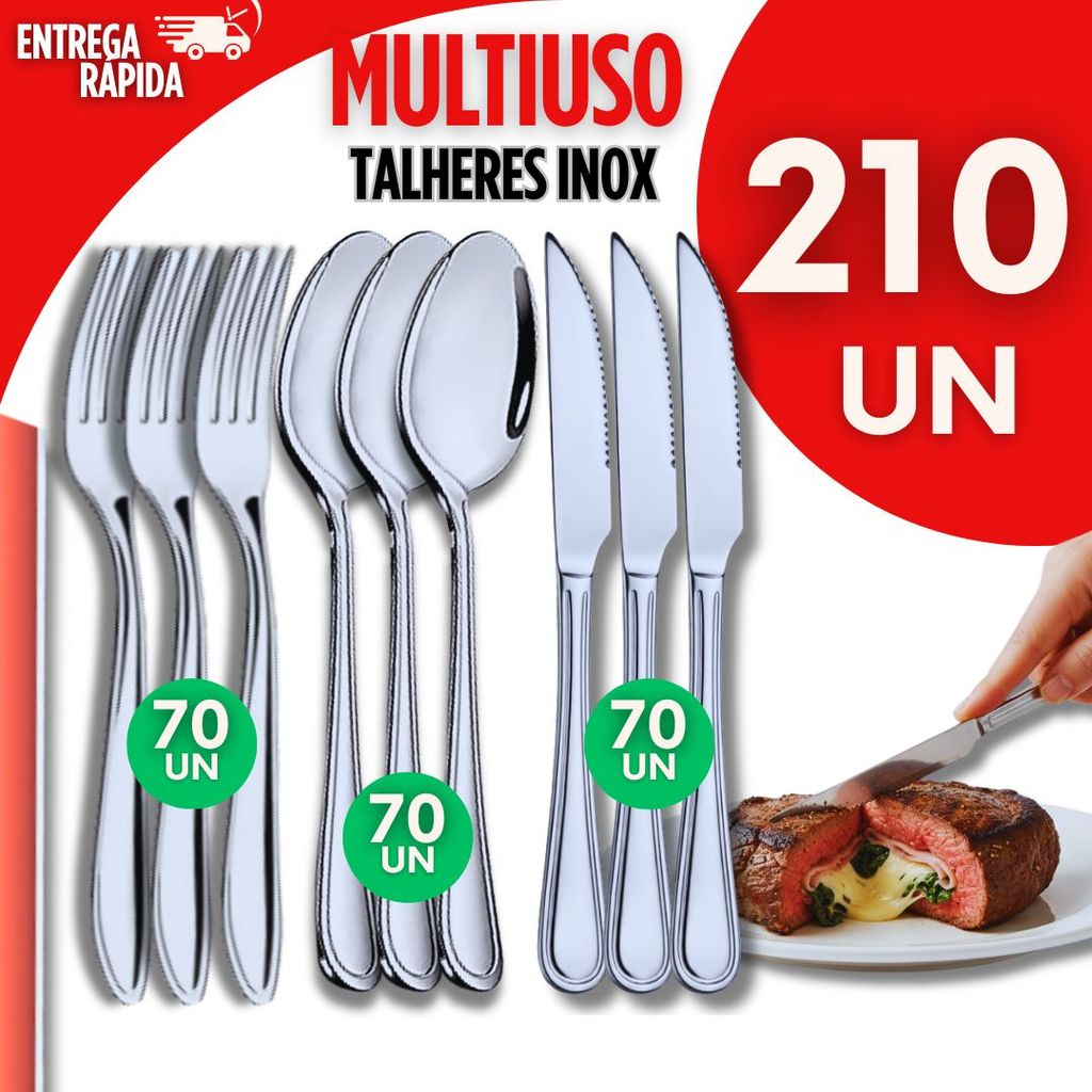 Super Kit 210  Talheres Inox Resistente  70 facas 70 Garfos 70 Colheres Restaurante Casa cozinha em Oferta na Shopee
